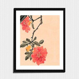 Art Print, Pink & Orange Colorful Tropical Botanical Painting